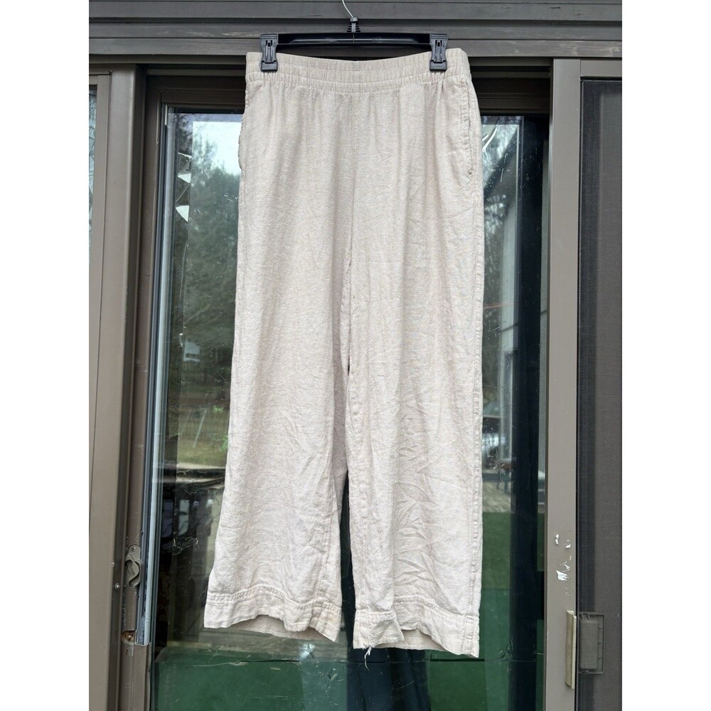 old navy Beige linen pants, size Small Elastic Waist Flat Front 25” Inseam